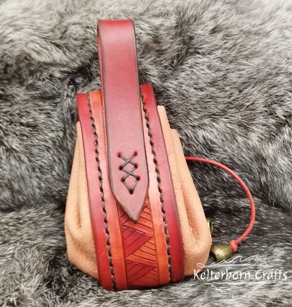 Small Leather Pouch "Nordic Triangles" - Red and Orange