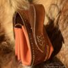 Big Leather Pouch "Nordic Triangles" - Brown and Orange