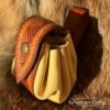 Medium Sized Leather Pouch "Nordic Triangles" - Brown and Yellow
