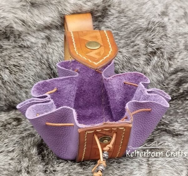 Small Leather Pouch "Triangles" - Brown and Violet