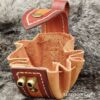 Small Leather Pouch "Fishbone" - Brown and Orange