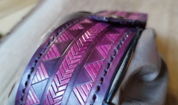HUGE Leather Pouch "Nordic Patterns" - Purple and Grey