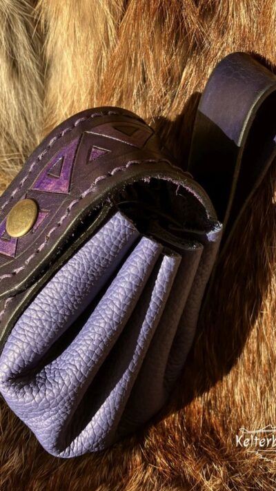Small Leather Pouch "Triangles" - Violet and Blue