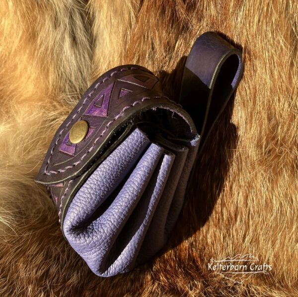 Small Leather Pouch "Triangles" - Violet and Blue