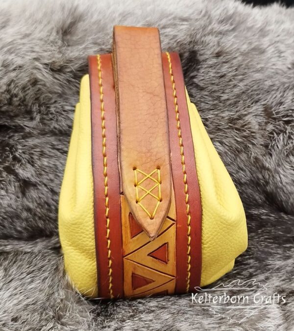 Big Leather Pouch "Triangles" - Brown and Yellow